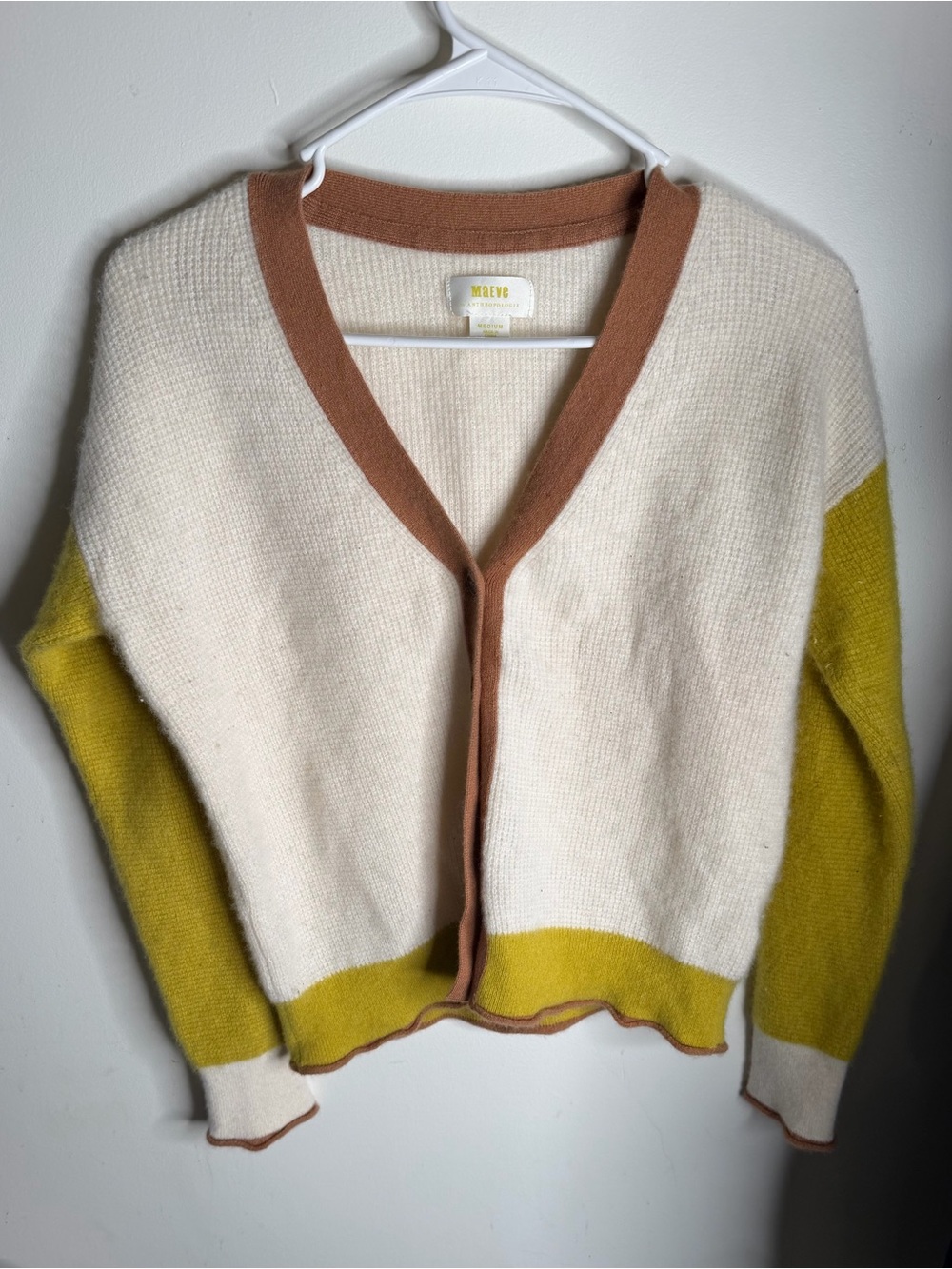 Maeve by Anthropologie "Carla" Colorblock Waffle Cashmere Cardigan